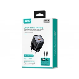 ZEQI CARGADOR DE PARED GAN (USB-A + PD USB-C 20W + CABLE USB-C) ZE-EU022C-C
