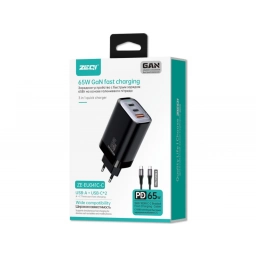ZEQI CARGADOR DE PARED GAN (USB-A + PD USB-C 65W + CABLE USB-C) ZE-EU041C-C