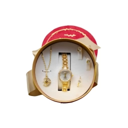 SET DE REGALO MUJER 6P RELOJ PULSERA CARAVANAS ANILLO CADENA DIJE